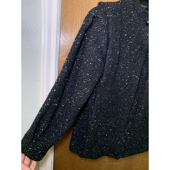 Vintage Michelle Stuart Womens Jacket 100% Wool Black Speckled Button Up Petite - Picture 5 of 11